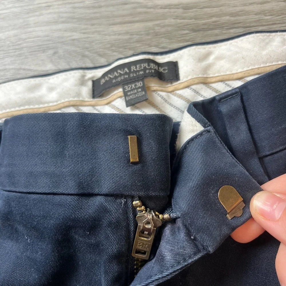 Banana Republic Aiden Slim Fit Mens 32x30 Navy Blue Chino Pants Stretch‎ Cotton